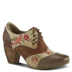 L'ARTISTE ADELVICE FLEUR SHOES GREY MULTI BROWN FLOWER OXFORD LOAFER 9 FIT SMALL